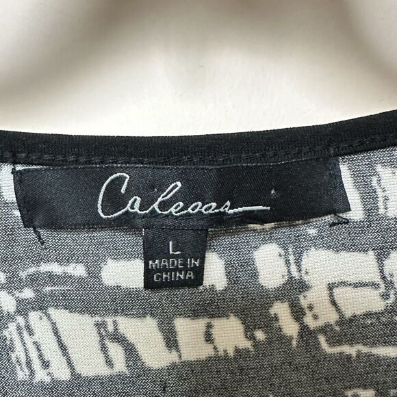 Calessa Tunic Top Women’s Lg  Pullover High Low Black White Lagenlook Artsy - Picture 2 of 5